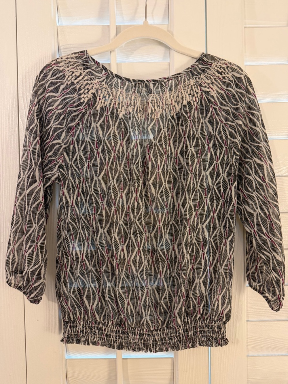 Daniel Rainn Embroidered Peasant Blouse, 3/4-Length Sleeves, Small Petite - Picture 5 of 10